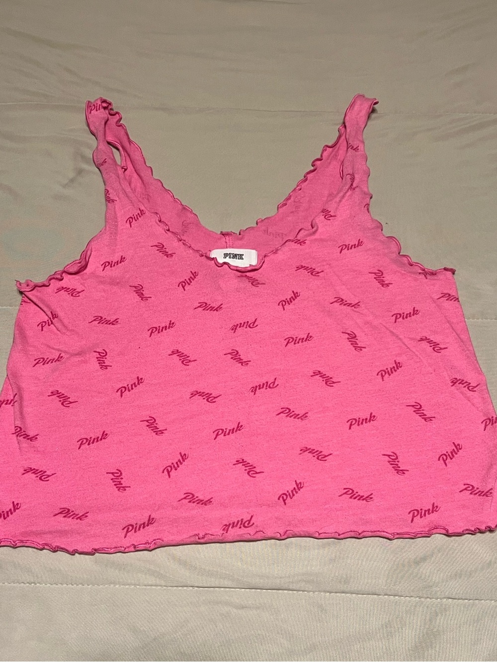 PINK Victoria's Secret Cropped Logo Sleep Tank - Bright Pink